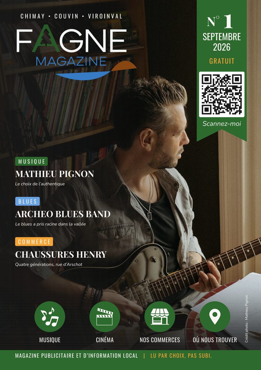 Couverture du Fagne Magazine N°1, septembre 2026 — Mathieu Pignon, musicien à Couvin