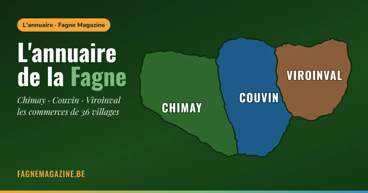 Annuaire Chimay, Couvin, Viroinval - carte des trois communes et de leurs 36 villages, Fagne Magazine